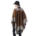Women Girls Winter Warm Reversible  Oversized Faux Cashmere Blanket Poncho Cape Shawl Coat